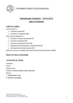 Graduatoria Erasmus Area Economia 2015/16