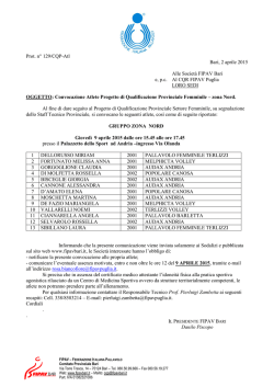 Prot. n&deg; 129/CQP-Atl Bari, 2 aprile 2015 e, p.c. Alle Societ&agrave; FIPAV