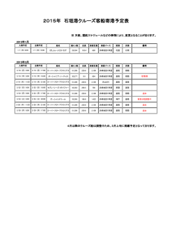 2015年石垣港クルーズ船入港予定一覧表