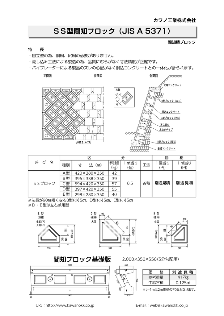 Ss型間知ブロック Jis A 5371
