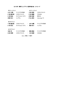 男子シングルス 女子シングルス 1 山中 太陽 テニスプラザ尼崎 1 吉田 朋