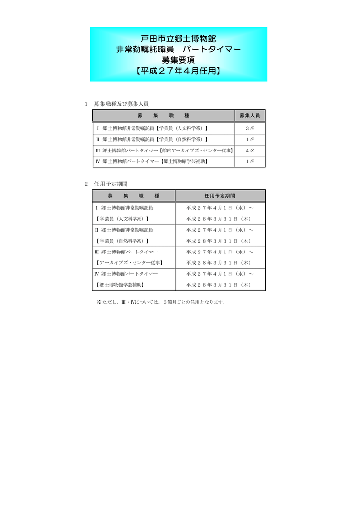 戸田市立郷土博物館非常勤嘱託員 パートタイマー募集要項 Pdf