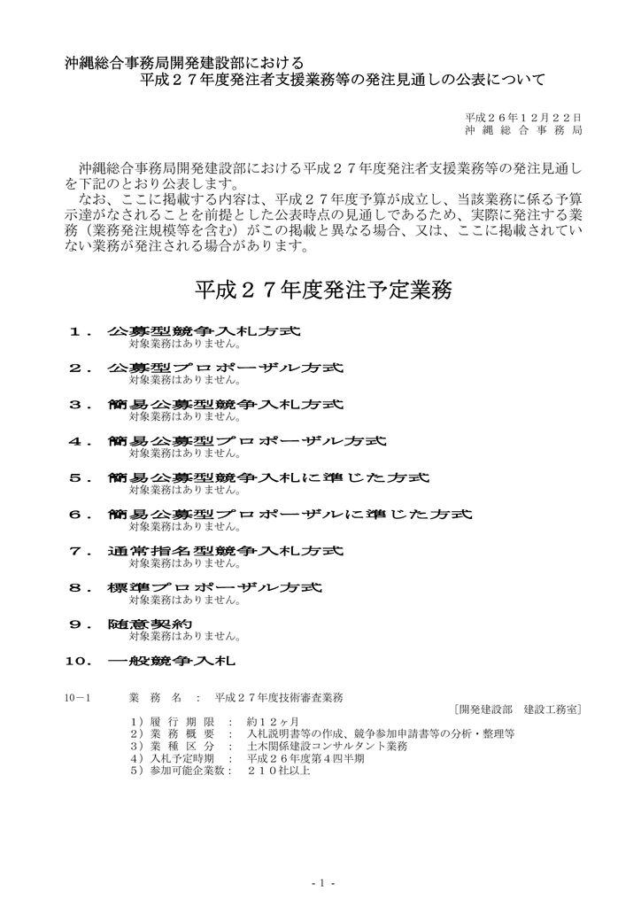 平成27年度発注予定業務 内閣府 沖縄総合事務局