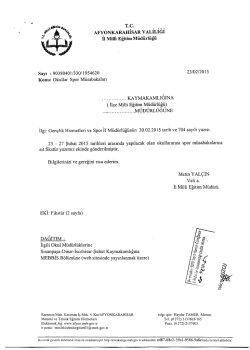 M&uuml;d&uuml;rl&uuml;ğ&uuml;m&uuml;z&uuml;n konu ile ilgili 23/02/2015 tarih ve 1954620 sayılı