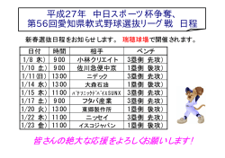 平成27年 中日スポーツ杯争奪、 第56回愛知県軟式野球選抜リーグ戦 日程