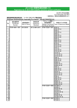 JIS Q 8901信頼性認証登録リスト