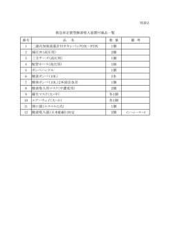 別表2 番号 品 名 数 量 備 考 1 二連式加湿流量計付オキシパックOX