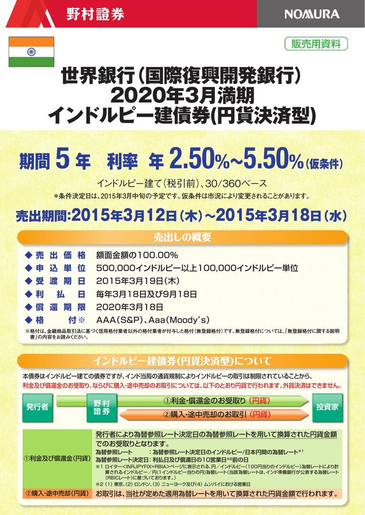 国際復興開発銀行 2020年3月満期 インドルピー建債券