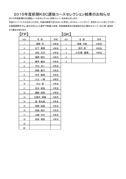 【FP】 【GK】 2015年度前期KSC選抜コースセレクション結果のお知らせ