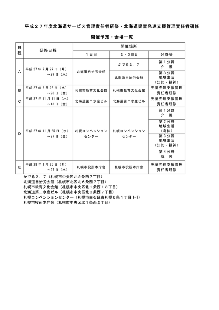 平成27年度北海道サービス管理責任者研修 北海道児童発達支援管理