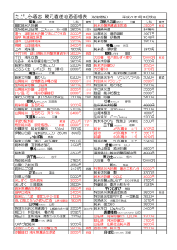 たがしら酒店 蔵元直送地酒価格表 （税抜価格） 平成27年1月14日現在