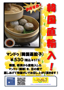 ￥530(税込￥573) 韓国、明洞から直輸入した マンドゥ(饅頭)を、目の前