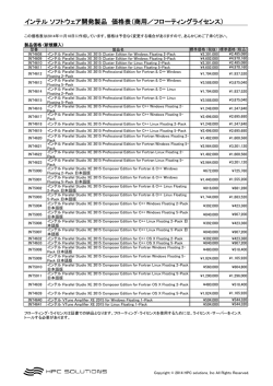 インテル ソフトウェア開発製品 価格表（商用／フローティングライセンス）