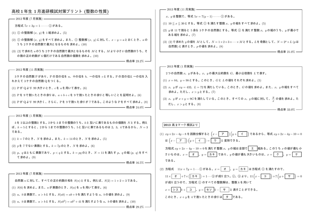 高校1年1月進研模試 プリント