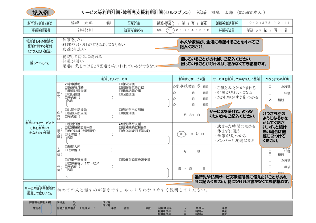 セルフプラン様式1 1 記入例 Pdf 202kb Pdf