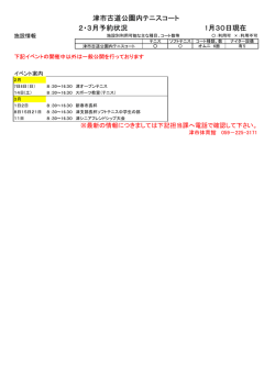津市古道公園内テニスコート 2・3月予約状況 1月30日