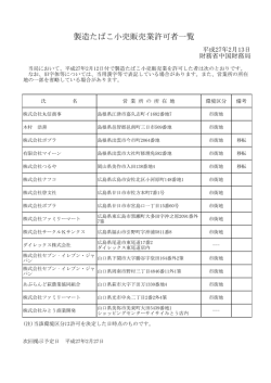 製造たばこ小売販売業許可者一覧 - 中国財務局
