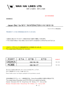 M/V YM INTERACTION V-N118/S119 上海抜港及び