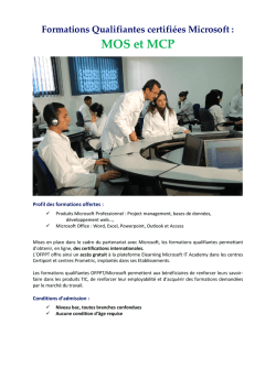 Formations Qualifiantes certifi&eacute;es Microsoft : MOS et MCP