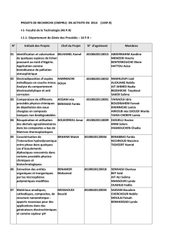 Projets de Recherche en activités en 2014