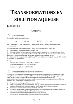 TRANSFORMATIONS EN SOLUTION AQUEUSE - Chimie-pcsi