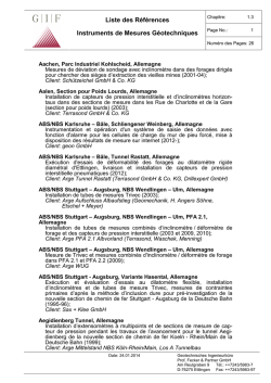 Liste des R&eacute;f&eacute;rences - Geotechnisches Ingenieurb&uuml;ro Prof. Fecker