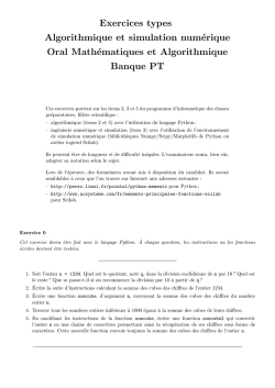 Exercices types Algorithmique et simulation num&eacute;rique