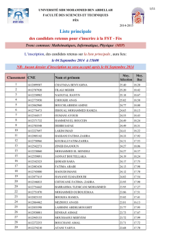 Liste principale – MIP - Faculté des Sciences et Techniques Fès