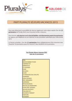 Part Pluralys Séjours Vacances 2015