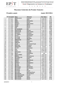 Moyennes Générales du Premier Semestre Première année Année