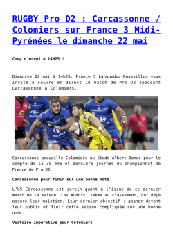 RUGBY Pro D2 : Carcassonne / Colomiers sur France 3 Midi