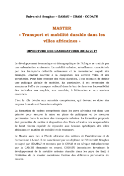 MASTER &laquo; Transport et mobilit&eacute; durable dans les villes africaines &raquo;