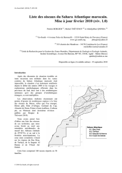 Liste des oiseaux du Sahara Atlantique marocain. Mise &agrave; - Go