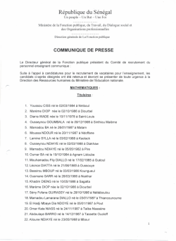 Liste des candidats retenus - Ministère de la Fonction Publique, de
