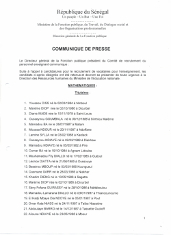 Liste des candidats retenus - Minist&egrave;re de la Fonction Publique, de