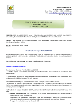 Compte-rendu de la R&eacute;union du Comit&eacute; du Mardi 1er avril 2014