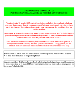 D&eacute;cision 1er concours SOG session septembre 2014