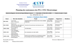 Planning des soutenances des PFA 2 ING Mécatronique