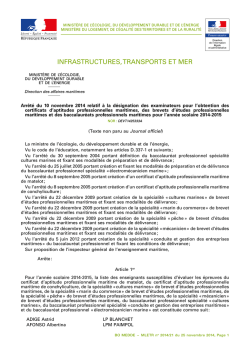 Arr&ecirc;t&eacute; du 10 novembre 2014