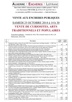 SAMEDI 25 OCTOBRE 2014 &agrave; 14 h 30 VENTE DE