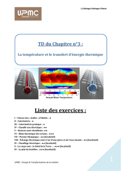 La température et le transfert d`énergie thermique Liste des exercices