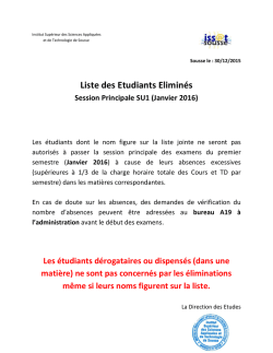 Mise &agrave; Jour Liste des Etudiants Elimin&eacute;s: Session Principale SU1