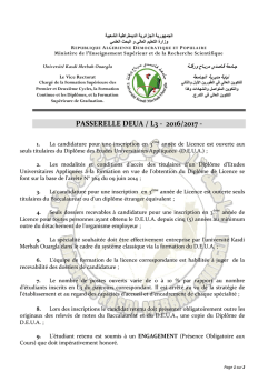 passerelle deua / l3 - 2016/2017 - Universit&eacute; Kasdi Merbah Ouargla