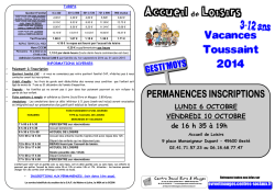 programme Toussaint 2014 - Centre Social Evre et Mauges