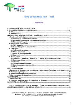 NOTE DE RENTRÉE 2014 - 2015 Sommaire