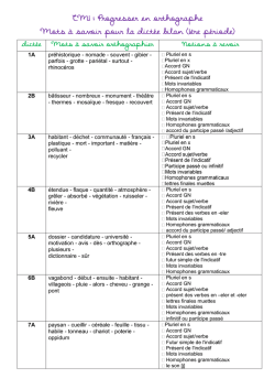 CM1 : Progresser en orthographe Mots à savoir pour la dictée bilan