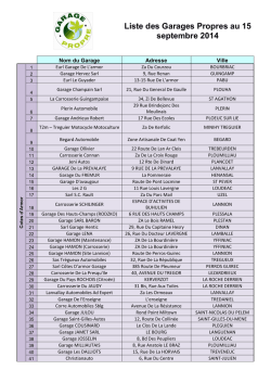 Liste des Garages Propres au 15 septembre 2014