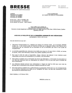 Avis de faillite - Cellunivers Communication inc.