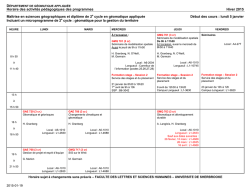 Horaire des activit&eacute;s p&eacute;dagogiques des programmes
