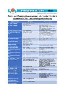 Postes spécifiques nationaux vacants à la rentrée 2015 dans l